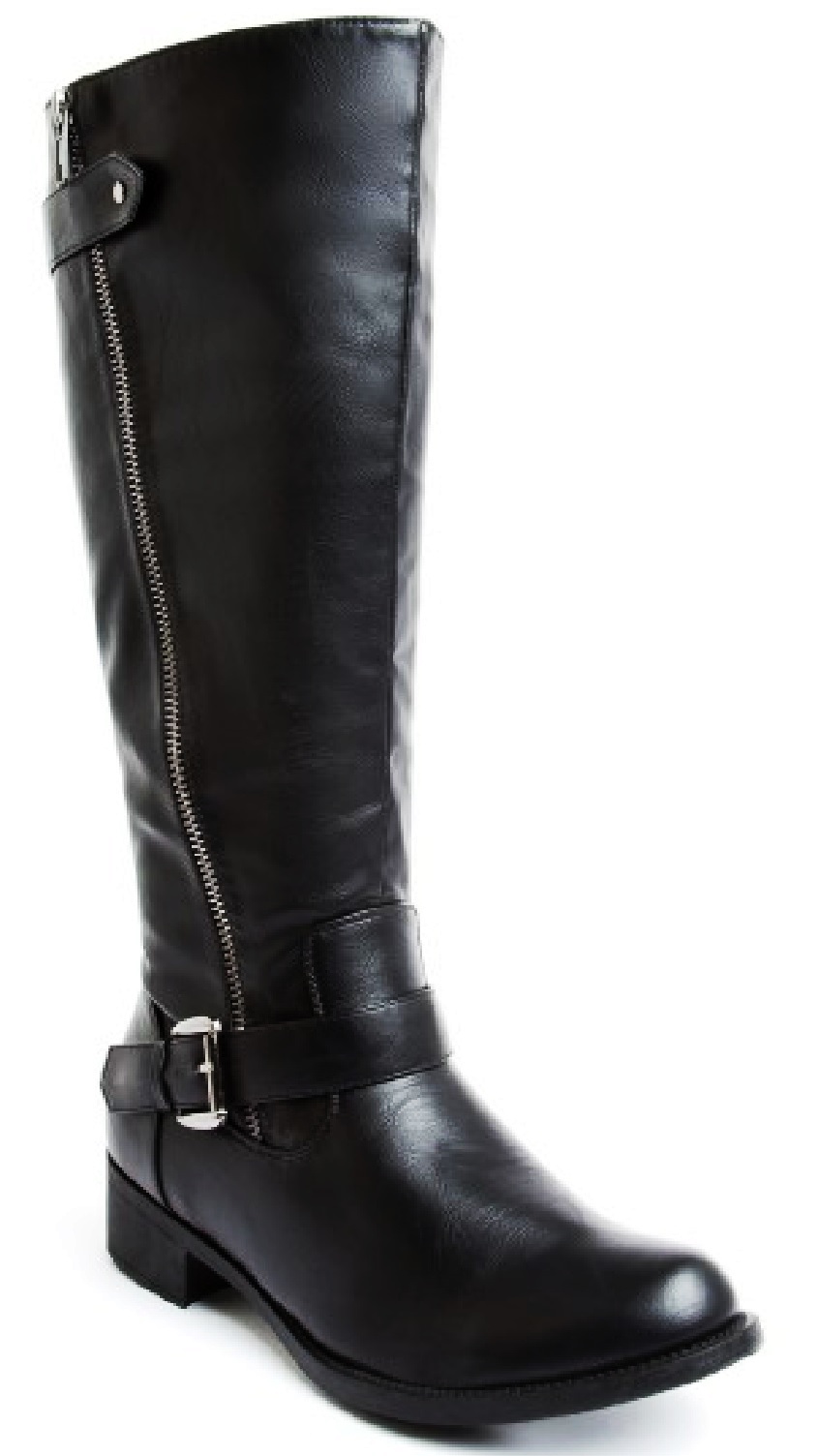 WOMENS LADIES KNEE HIGH FLAT WINTER RIDING MID CALF BUCKLE ZIP BOOTS UK